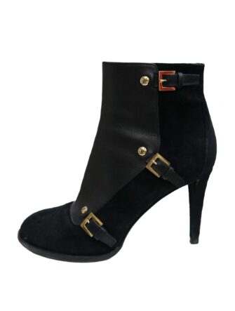 ROUND TOE LEATHER & SUEDE ANKLE BOOTS