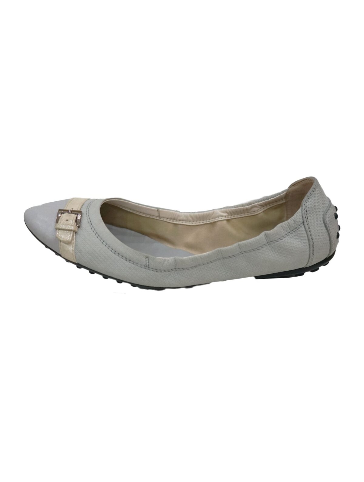 GRAY LEATHER SCRUNCH BALLET FLATS
