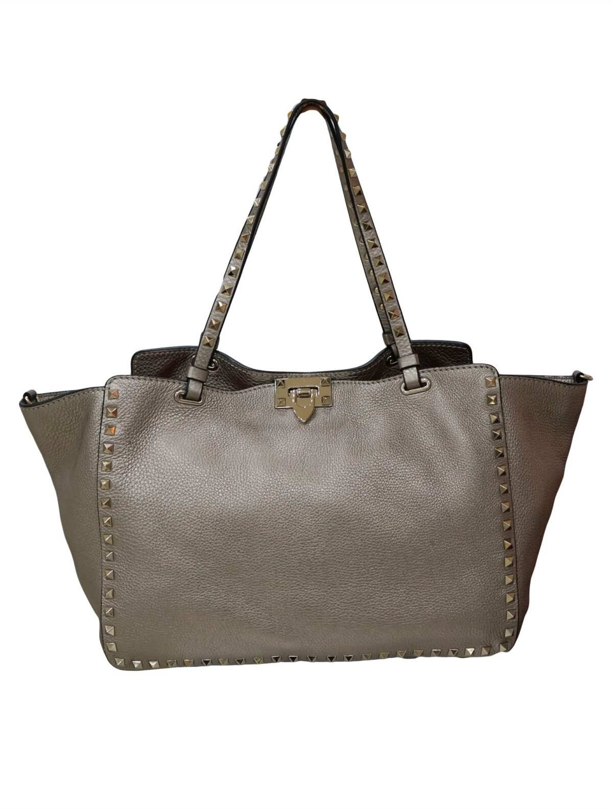 METALLIC LEATHER MEDIUM ROCKSTUD SHOPPER BAG