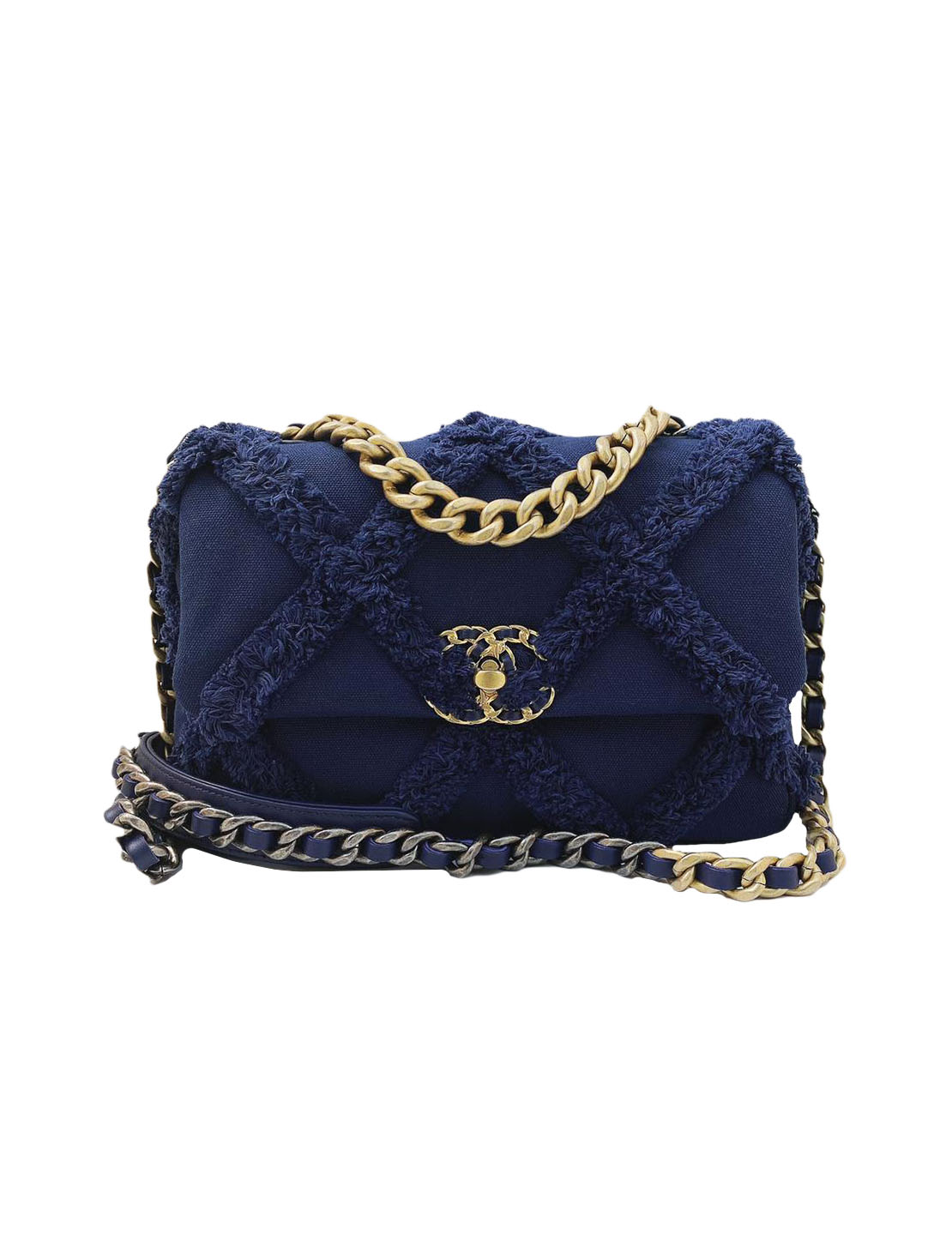 Chanel 19 Cotton Canvas/Calfskin Small Flap Bag AS1160 Navy Blue 2021