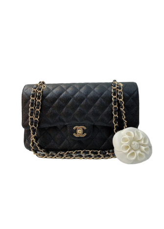 BLACK CAVIAR LEATHER CLASSIC MEDIUM DOUBLE FLAP HANDBAG