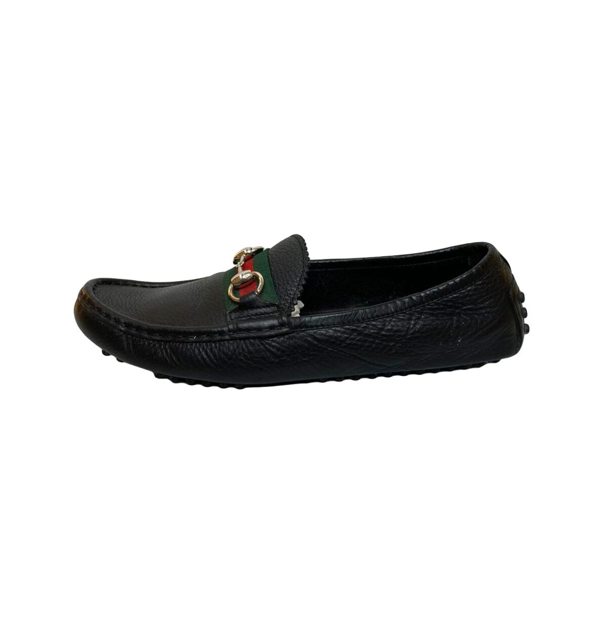 BLACK LEATHER HORSEBIT WEB DETAIL LOAFERS SHOES