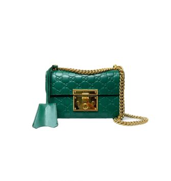 GREEN GUCCISSIMA LEATHER SMALL PADLOCK SHOULDER BAG