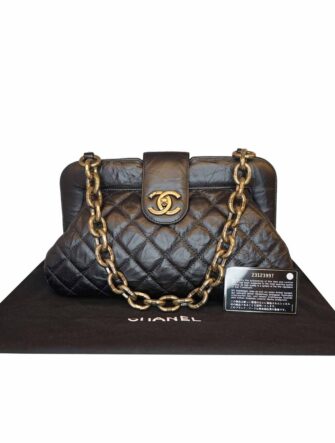 BLACK CALFSKIN LEATHER CHIC QUILT HOBO BAG