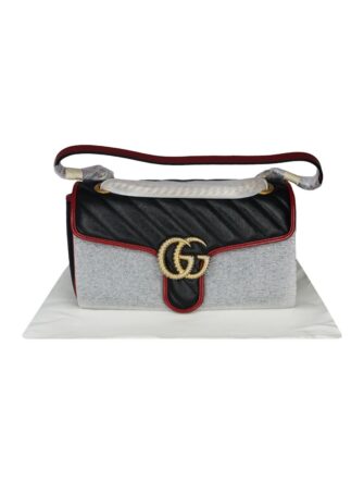 BLACK MATELASSE LEATHER GG MARMONT SMALL SHOULDER BAG