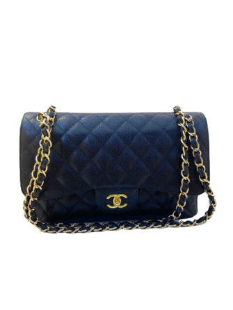 BLACK QUILTED CAVIAR JUMBO CLASSIC DOUBLE FLAP