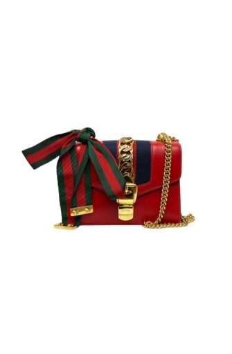 RED LEATHER WEB CHAIN SYLVIE SHOULDER BAG