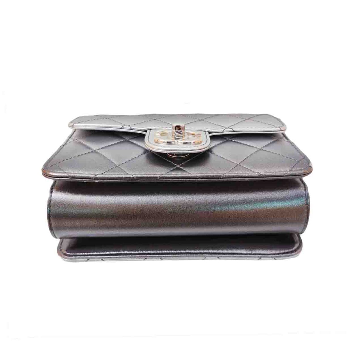 SILVER METALLIC LAMBSKIN LEATHER SMALL FLAP BAG