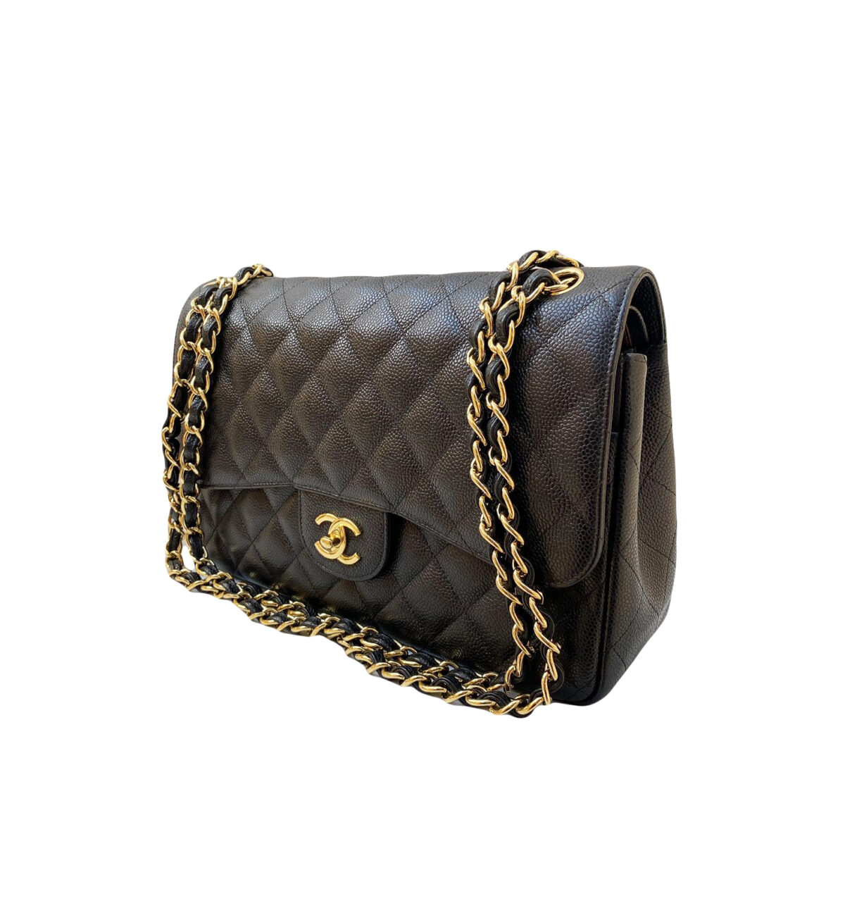 BLACK CAVIAR LEATHER CLASSIC DOUBLE FLAP JUMBO GHW HANDBAG