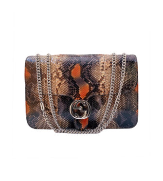 GUCCI BROWN PYTHON INTERLOCKING G SHOULDER BAG