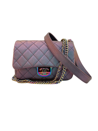 IRIDESCENT QUILTED CALFSKIN LEATHER SMALL DOUBLE CARRY FLAP BAG