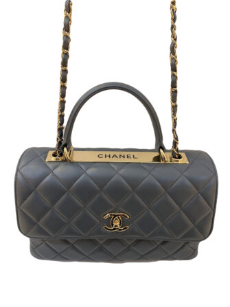 GREY  QUILTED LEATHER TRENDY CC MEDIUM TOP HANDLE BAG