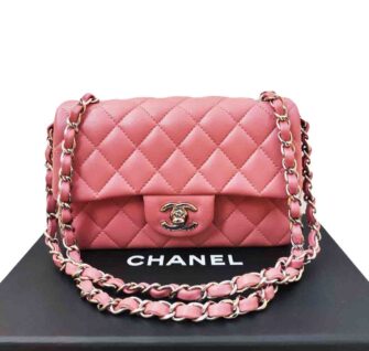 PINK LAMBSKIN LEATHER CLASSIC SINGLE FLAP