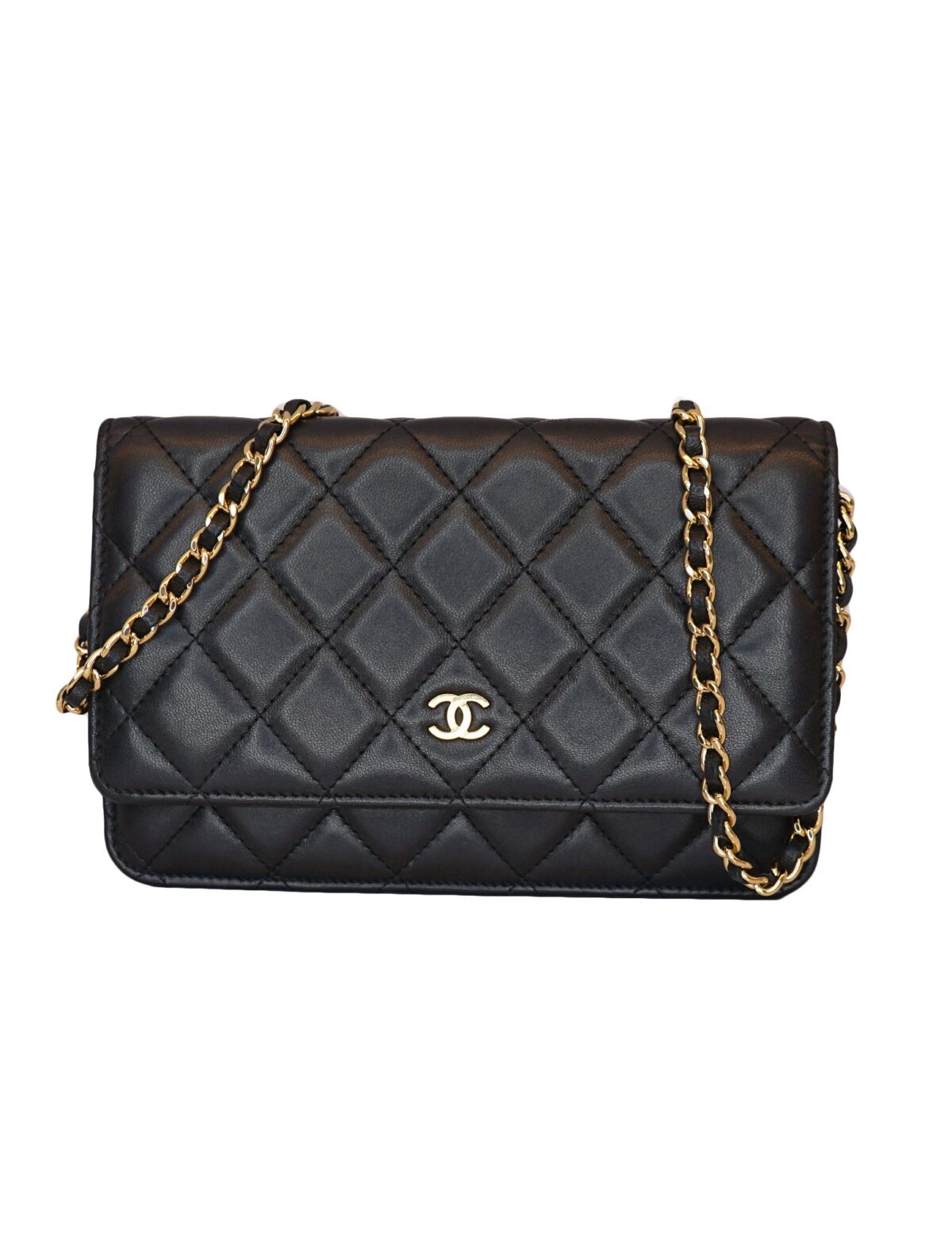 BLACK LAMBSKIN LEATHER WALLET ON CHAIN