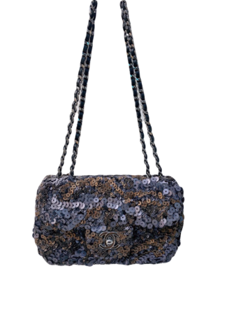 GRAY BRONZE SEQUINS MINI CLASSIC SINGLE FLAP BAG