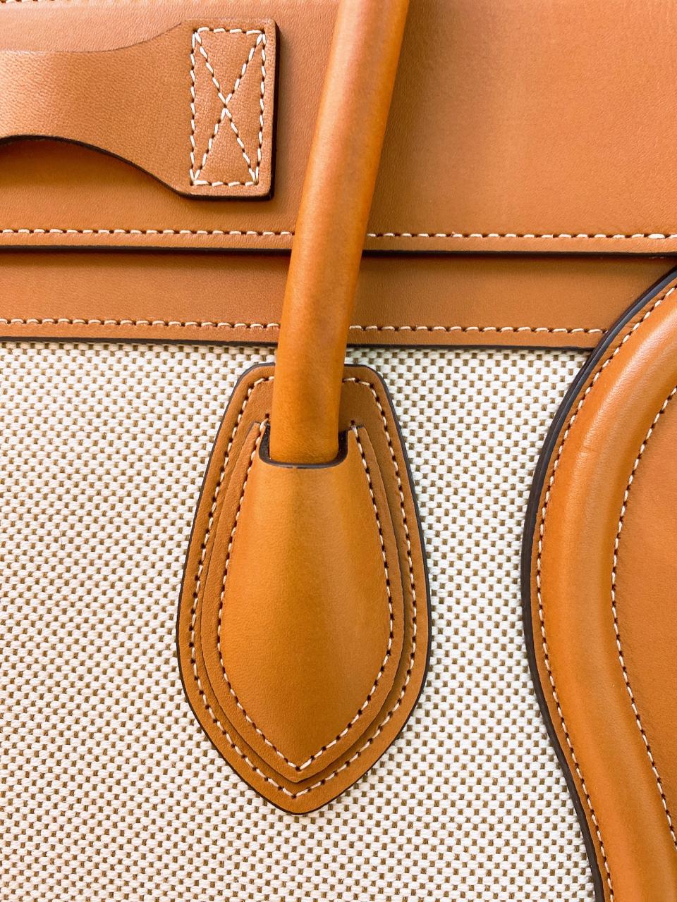 NATURAL CANVAS AND BROWN / TAN SMOOTH CALFSKIN LEATHER MICRO LUGGAGE