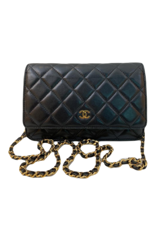 BLACK LAMBSKIN LEATHER WALLET ON CHAIN GHW