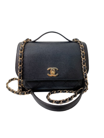 BLACK QUILTED CAVIAR LEATHER BUSINESS AFFINITY FLAP BAG