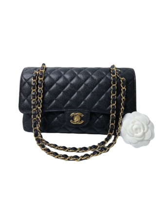 BLACK CAVIAR LEATHER CLASSIC MEDIUM DOUBLE FLAP BAG