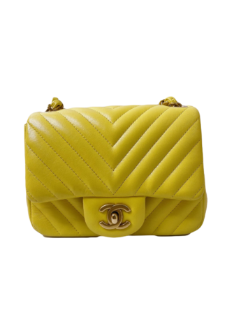 YELLOW LAMBSKIN CHEVRON LEATHER CLASSIC MINI FLAP BAG