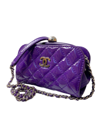 PURPLE PATENT LEATHER MINI KISS LOCK SHOULDER BAG
