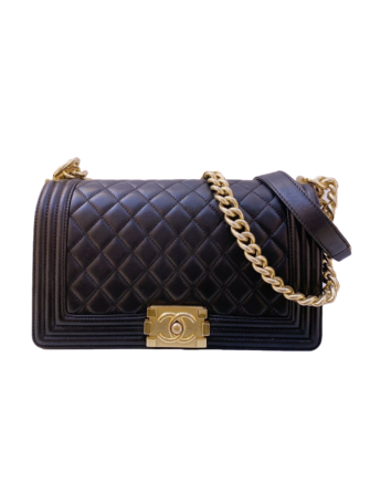 BLACK LAMBSKIN LEATHER MEDIUM BOY BAG GHW