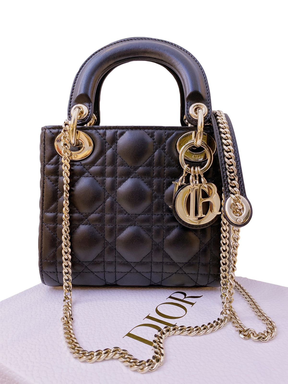 Dior Lady Dior Black Lambskin Mini Cannage Bag  I MISS YOU VINTAGE