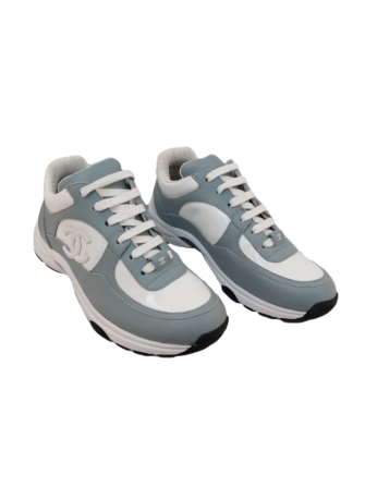 WHITE GRAY LEATHER CC LOW TOP SNEAKERS