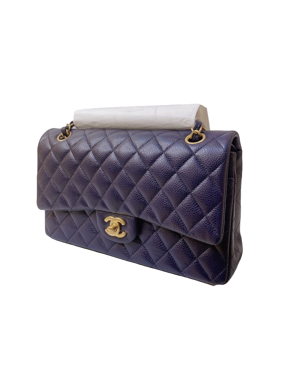 CHANEL NAVY BLUE CAVIAR QUILTED LEATHER CLASSIC MEDIUM DOUBLE FLAP BAG GHW  - styleforless