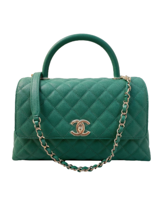 GREEN CAVIAR LEATHER MEDIUM COCO TOP HANDLE BAG