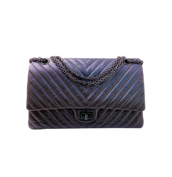 BLACK AGED CHEVRON LEATHER REISSUE SO BLACK FLAP 225 BAG