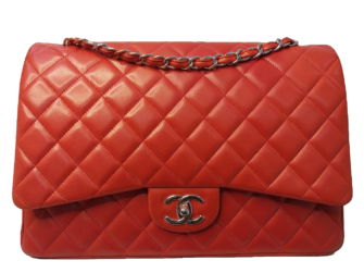 RED ORANGE LAMBSKIN LEATHER MAXI CLASSIC DOUBLE FLAP BAG
