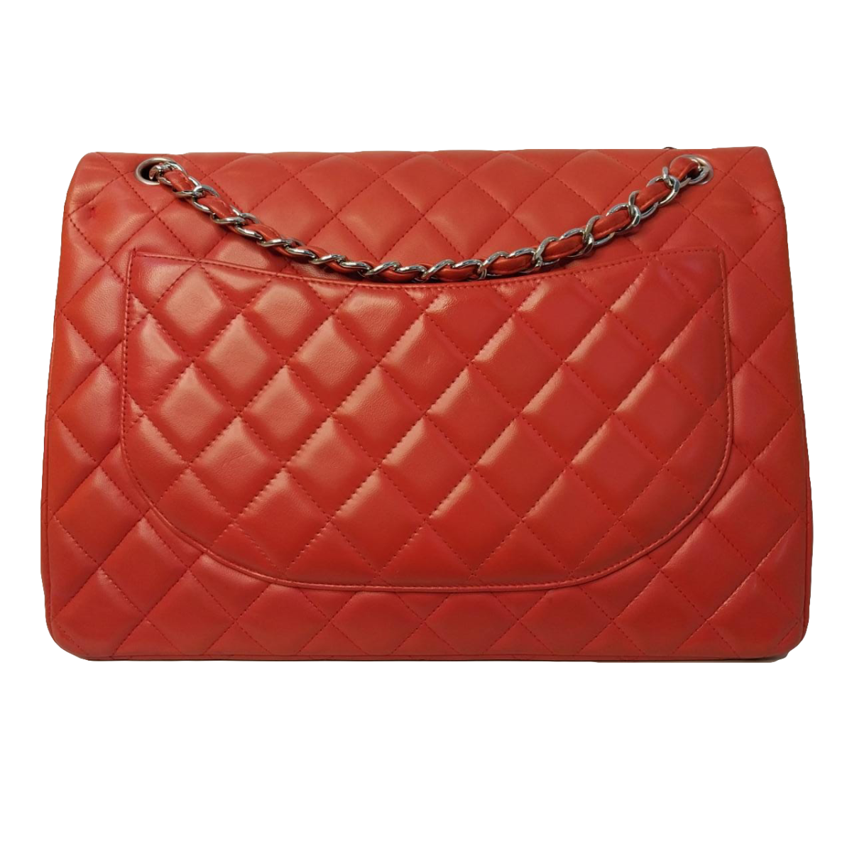 RED ORANGE LAMBSKIN LEATHER MAXI CLASSIC DOUBLE FLAP BAG