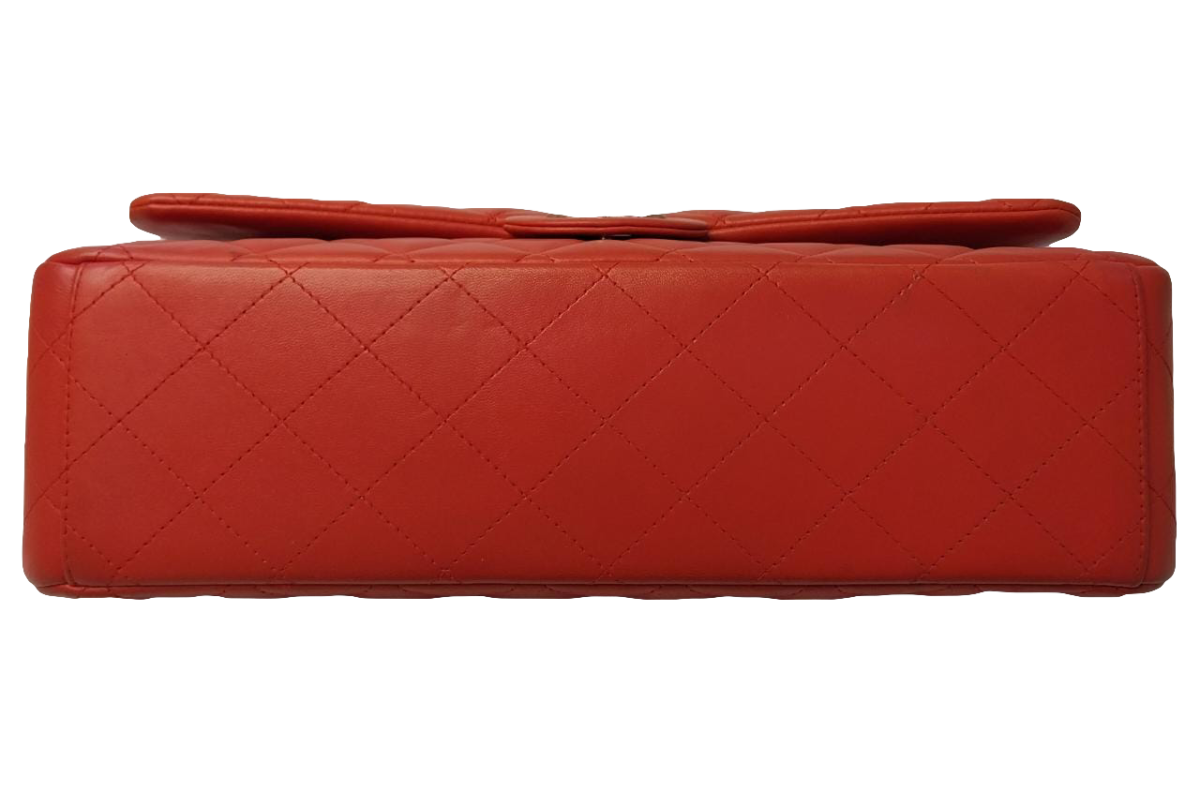 RED ORANGE LAMBSKIN LEATHER MAXI CLASSIC DOUBLE FLAP BAG