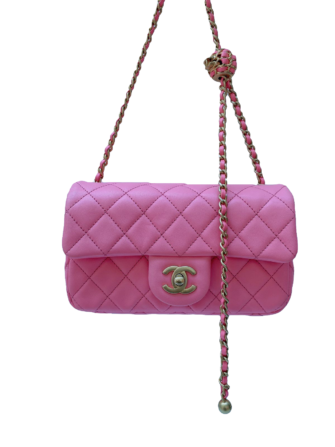 QUILTED PINK LAMBSKIN PEARL CRUSH MINI CLASSIC FLAP BAG