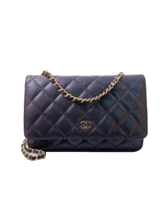 BLACK CAVIAR LEATHER WALLET ON CHAIN