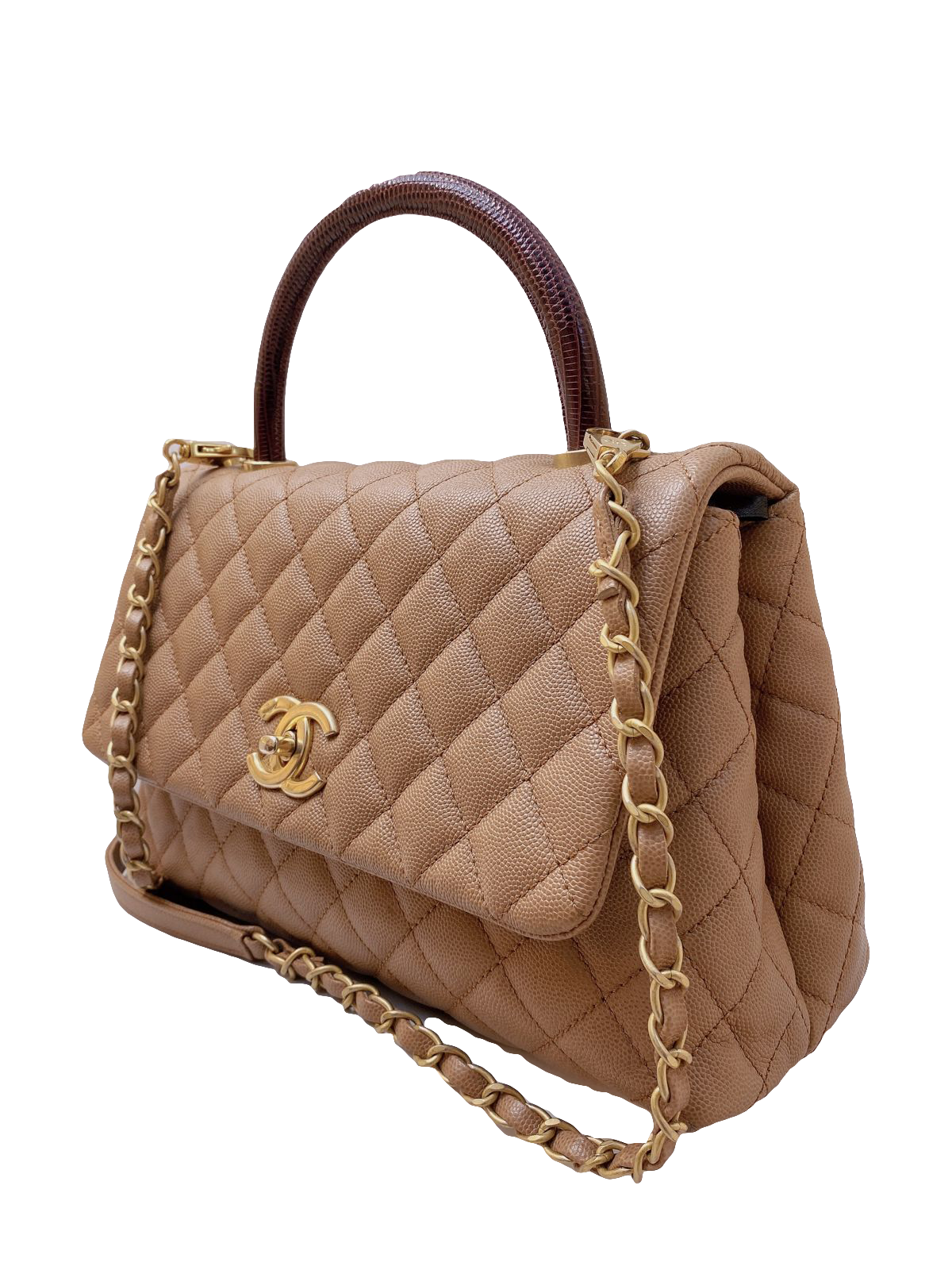 SOLD* 1730-1168 Beige/Burgundy Lizard Leather 29cm Coco Handle Bag