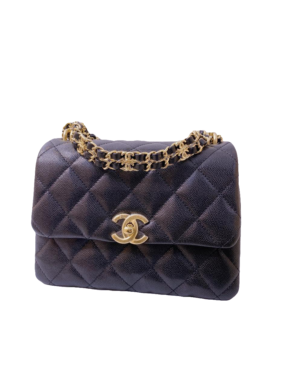 Chanel Black Caviar Quilted Leather Mini Square Classic Flap Bag GHW  Authentic