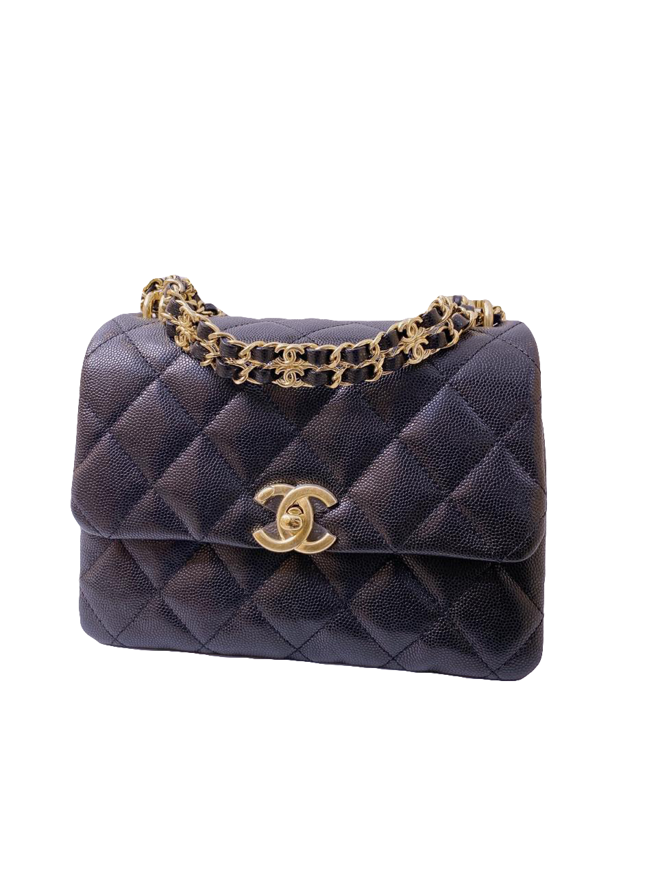 Chanel 22K Retro Classic New Square Mini Flap Bag Goatskin Black GHW (