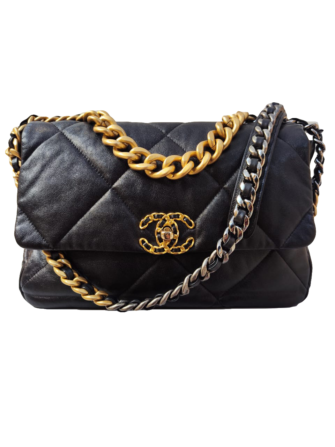 BLACK LAMBSKIN LEATHER CHANEL 19 LARGE FLAP BAG