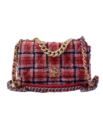 TWEED RED PINK BLACK CHANEL 19 BAG GOLD SILVER HARDWARE
