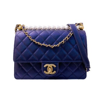NAVY BLUE LEATHER PEARL SMALL FLAP BAG