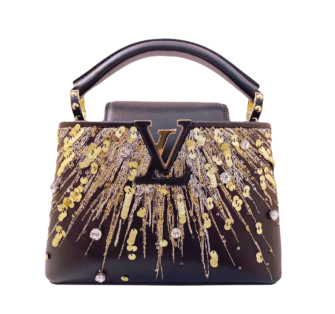 BLACK LEATHER CRYSTAL EMBELLISHED CAPUCINES MINI BAG