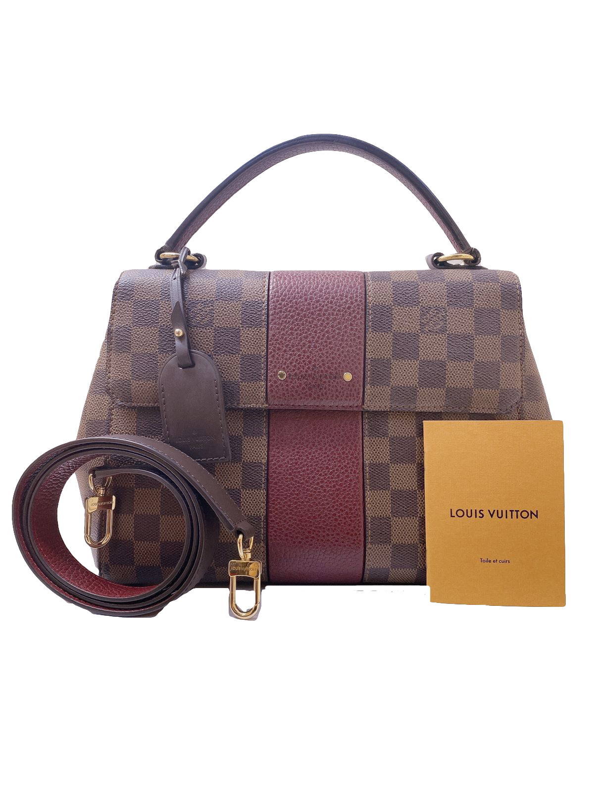 Louis Vuitton Bond Street Top Handle Bag Damier Burgundy Leather MM Brown