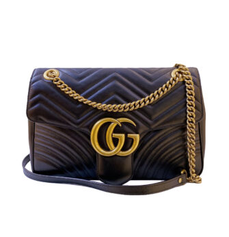 BLACK MATELASSE LEATHER GG MARMONT MEDIUM SHOULDER BAG