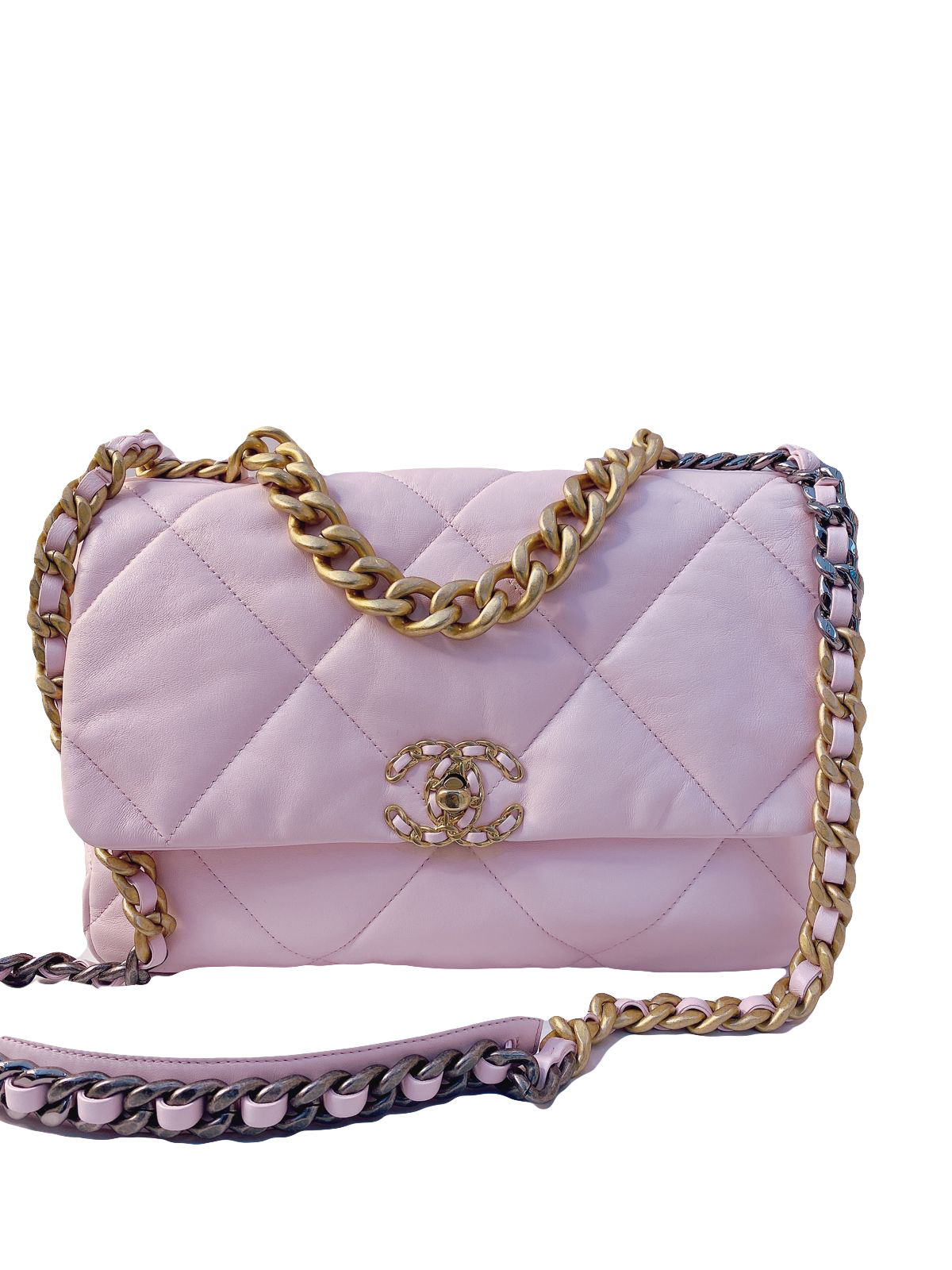 CHANEL Lambskin Quilted Large Chanel 19 Flap Light Pink | FASHIONPHILE