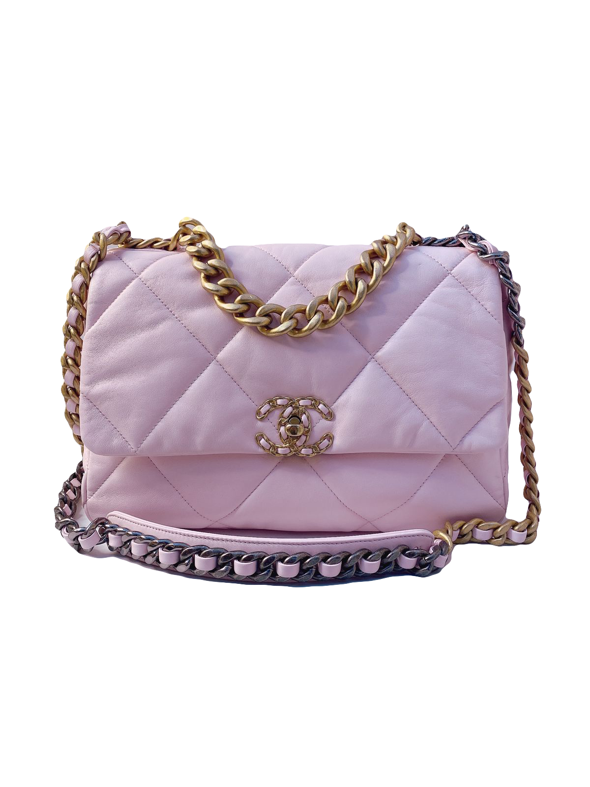 LIGHT PINK LAMBSKIN QUILTED LEATHER LARGE CHANEL 19 FLAP BAG - styleforless