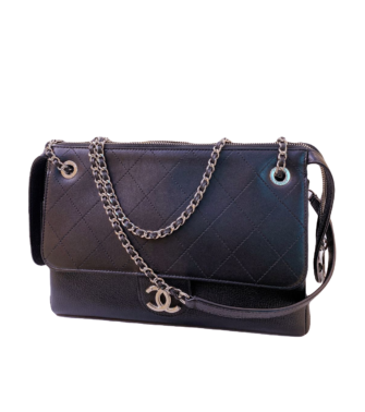 BLACK CALFSKIN LEATHER MEDIUM FLAP BAG