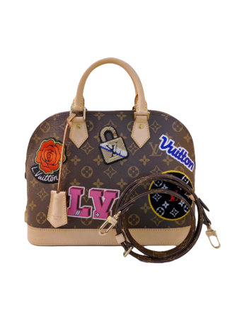 BROWN MONOGRAM CANVAS LEATHER ALMA PM BAG