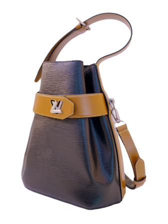 BLACK EPI LEATHER TWIST BUCKET BAG